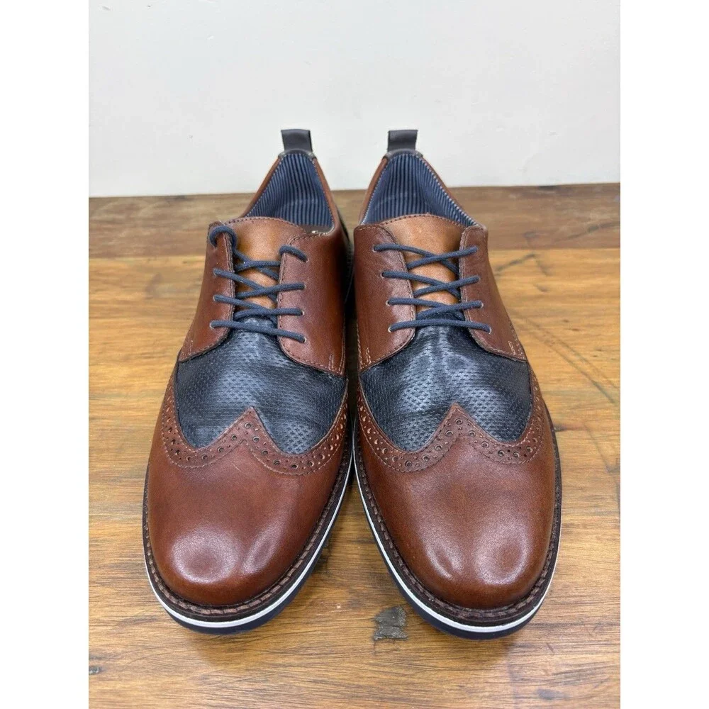 Rieker Wessex Wingtip Oxford Shoes Mens 11 Brown Leather Navy Blue Brogue